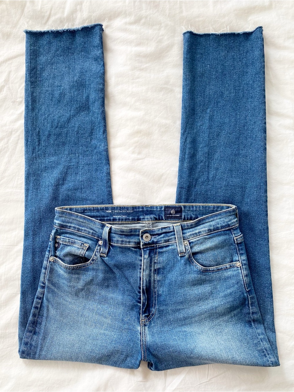 AG Adriano Goldschmied Mari Mid Rise Slim Straight Jeans Size 29 Raw Hem - Picture 2 of 8